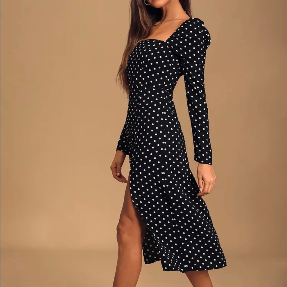 MIDI polka dot black zip up dress